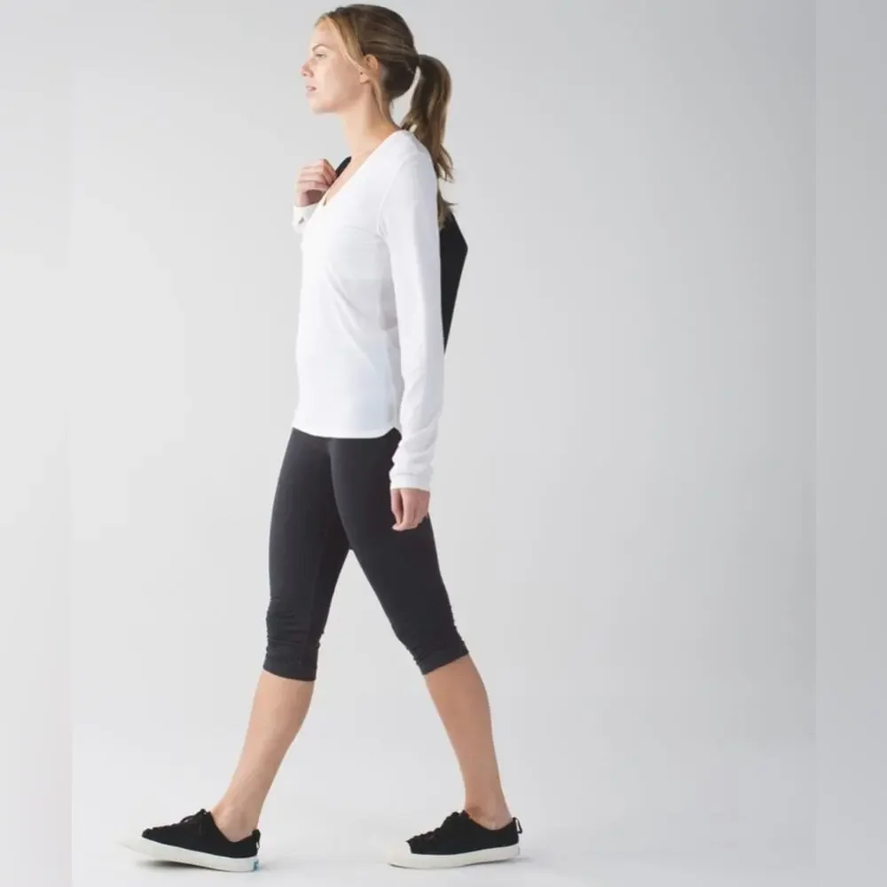 Lululemon In The Flow Crop II Ruched Capri Seamless Leggings Heathered Deep Coal